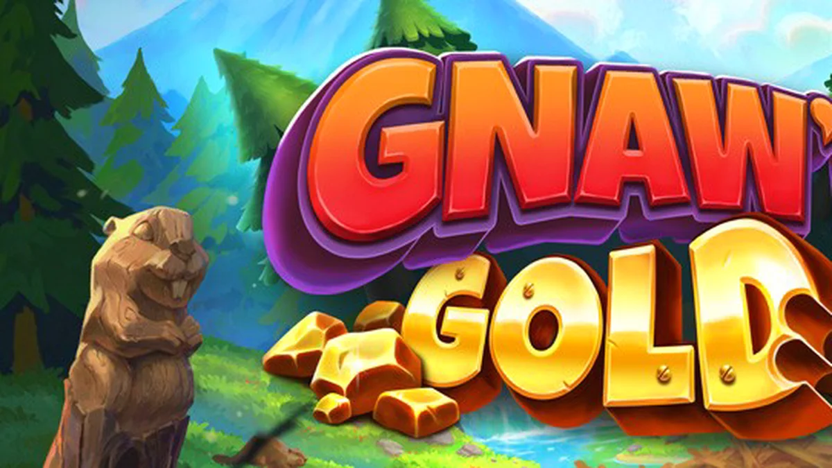 Isang masayang beaver na naghuhukay ng ginto sa kagubatan sa Gnaw’n Gold slot.