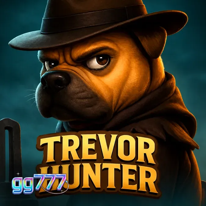 Isang cartoon bulldog explorer sa isang graveyard adventure setting sa Trevor Hunter slot.